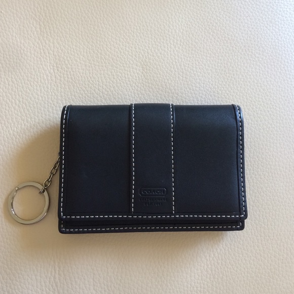 Coach black leather mini wallet with key chain