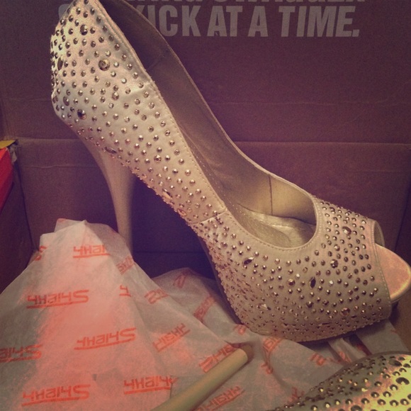 Shiekh Shoes Heels Cream Rhinestones Poshmark