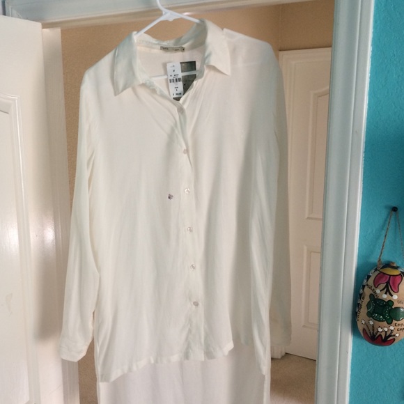 LF cream button up woven top