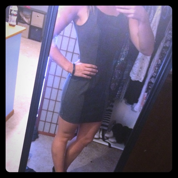 Gray and black leather dress