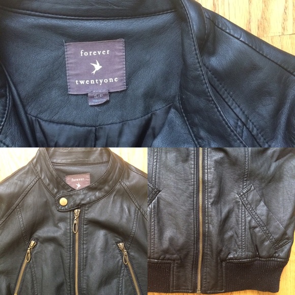 BLACK FAUX LEATHER JACKET vintage f21 - Picture 4 of 4