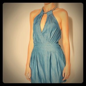 NWOT Denim romper/ chain halter