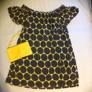 💛French Connection Dress/Tunic w/Navy Polka Dots
