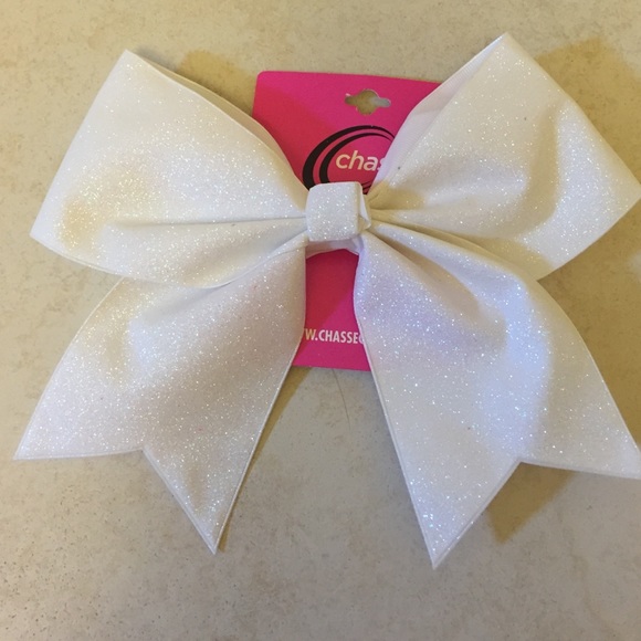 White glitter cheer bow