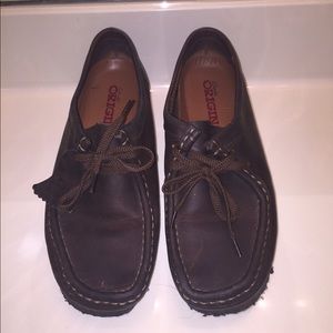 Brown leather Clarks womens wallabees