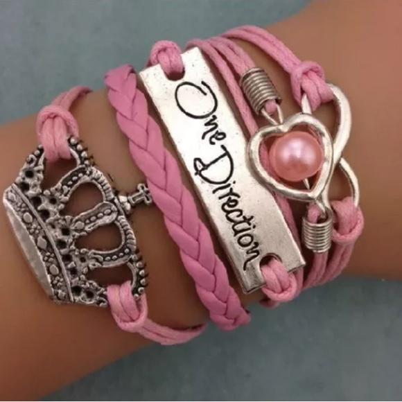 Pink leather charm bracelet