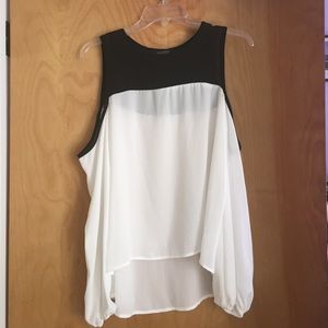 white and black top.