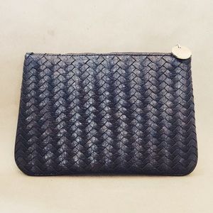 Neiman Marcus Chevron Weave Leather Evening Clutch