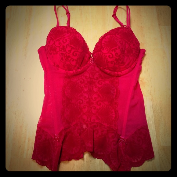 H&M Red Lingerie Corset W/Velvet Pattern Size 34C