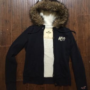 Hollister navy Sherpa lined hoodie