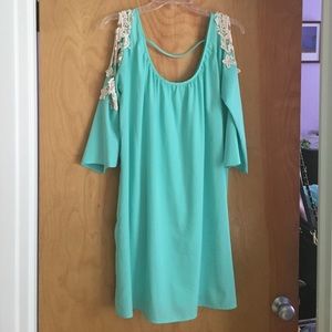 turquoise dress.