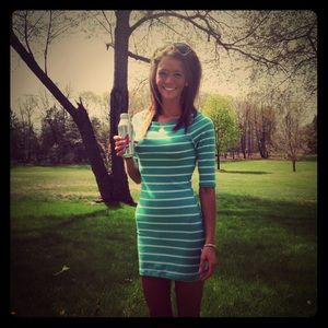 Comfy dress turquoise and white striped