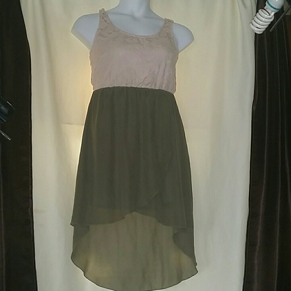 Charlotte Russe High Low Dress Ivory Olive Chiffon
