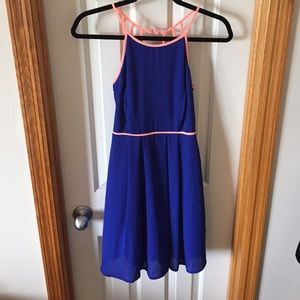 Blue dress with coral detail and cute back!