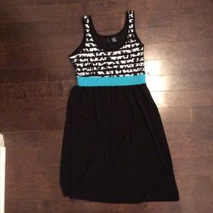 Black, blue and white dress