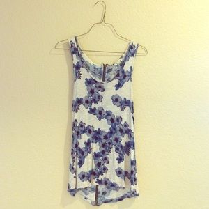 White and Blue floral zipper tank
