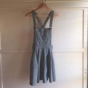 Topshop Denim Overall Dress with Flared Skirt