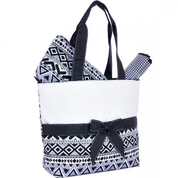 SazyBee 3 piece Diaper Tote Bag Set - Custom Embroidery  3-pc Diaper Bag(avail in 3 colors) Embroider extra