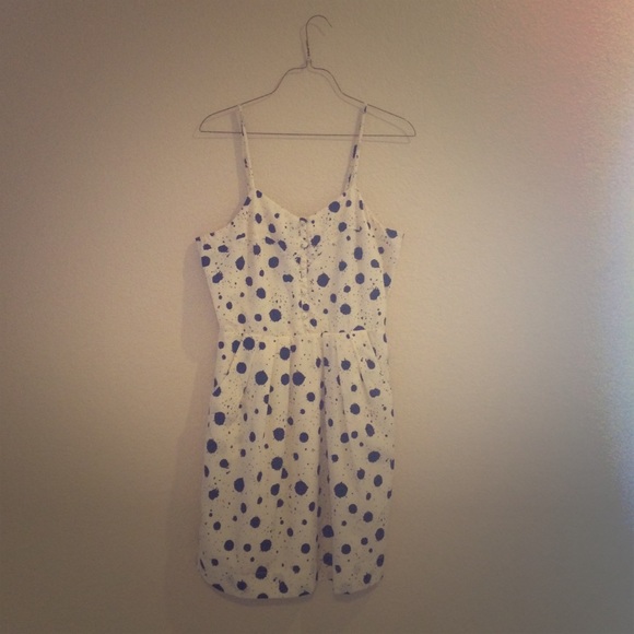 Navy & White splattered dot dress