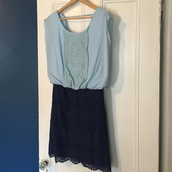 Boutique Chic! Light blue and Navy lace dress