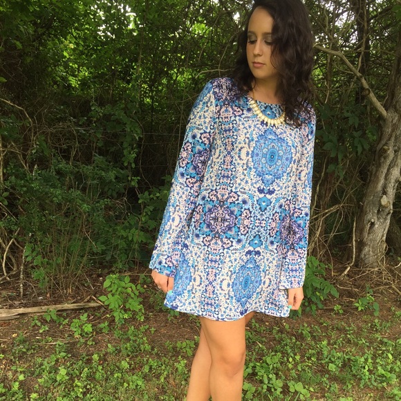 Blue & Nude Bell Sleeve Dress