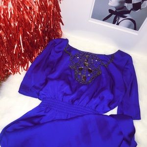 Gianni Bini Blue Dress w Silver beading & detail