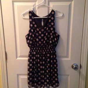navy polka dot dress F21 (MED.) (SLEEVELESS)