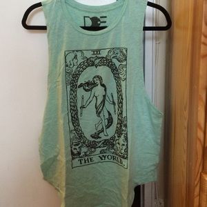 Turquoise "The World"  Graphic Muscle Tee
