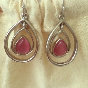 Lia Sophia silver teardrop earrings w/ pink stones