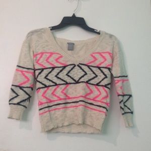 Cream, Black, & Pink V Neck Sweater