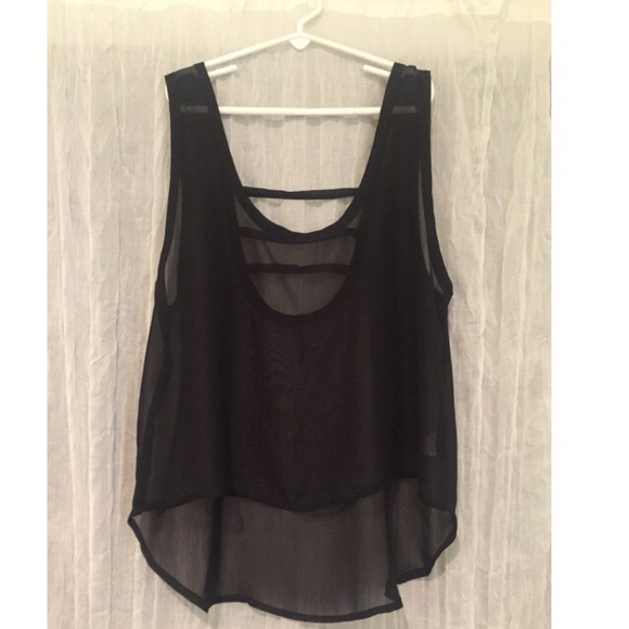 Sheer black tank with strappy back.