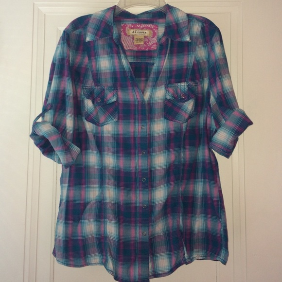 Blue and pink plaid button up!