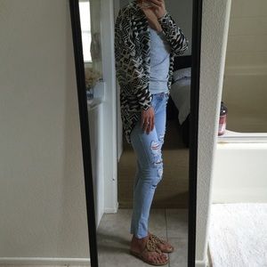 Black and cream tribal / Aztec print open cardigan