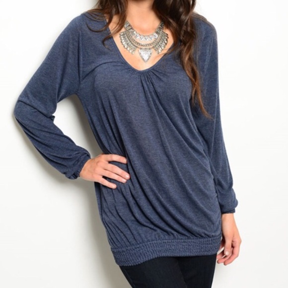 Tops - 🇺🇸Luxe Blue Long Sleeve Banded Hem Top