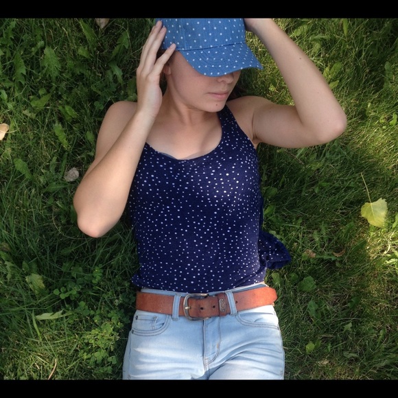 Lace Back Polka Dot Navy Tank
