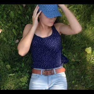 Lace Back Polka Dot Navy Tank