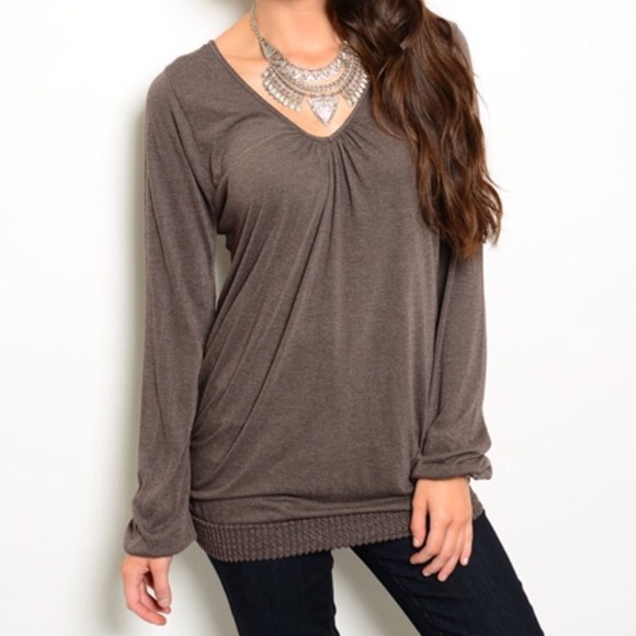 Tops - Mocha Banded Hemline Top