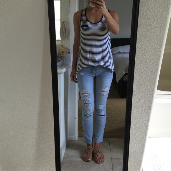 Black and white striped racer back tank