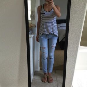 Black and white striped racer back tank