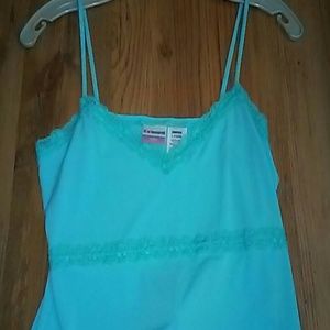 Turquoise tank top and Black skirt with polka dot