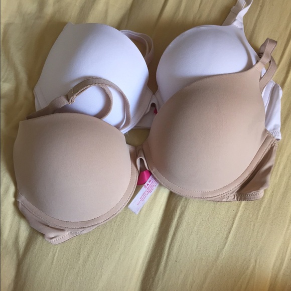 White and beige Victoria's Secret pink push-up bra