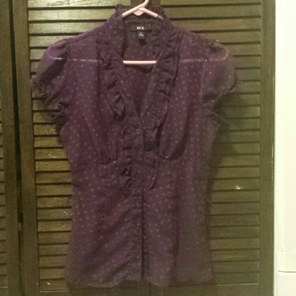 Small ,purple, ruffled blouse.
