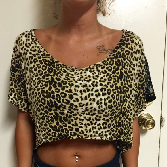 Cheetah and black lace crop top