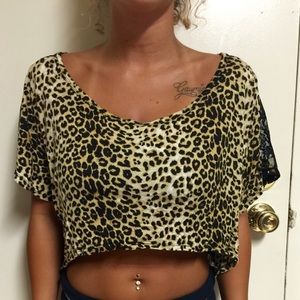 Cheetah and black lace crop top