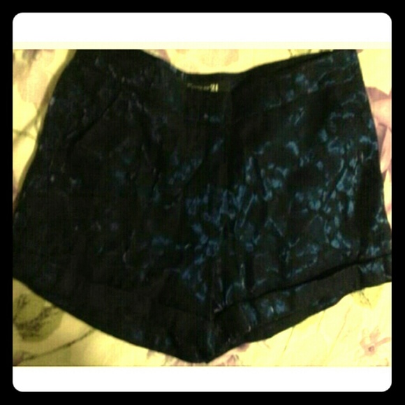 Forever 21 Blue High Waist Rise Leopard Shorts