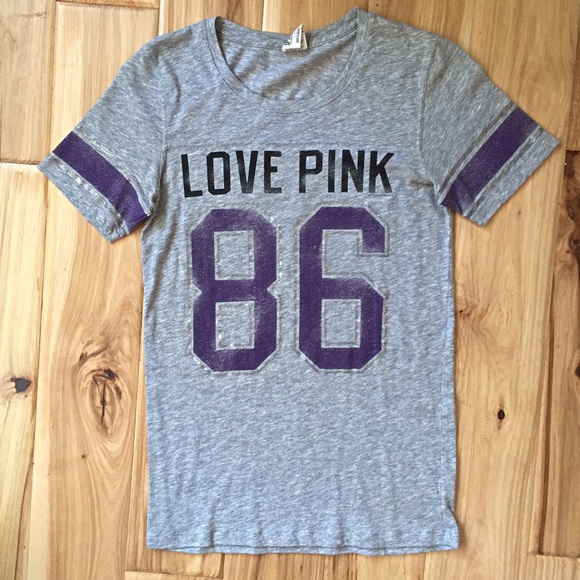 VS PINK gray tee purple metallic silver stripe - Picture 3 of 4