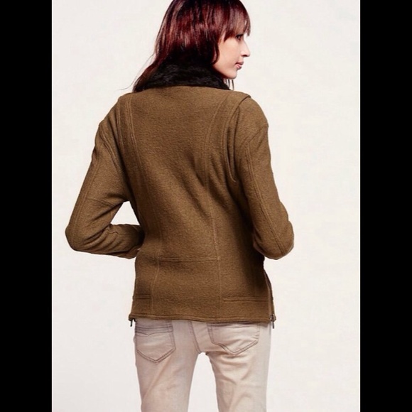 Free People Faux Fur Olive Green Moto Jacket - Picture 3 of 4