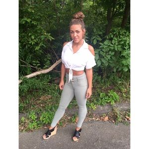 White Shoulder Cut Out Crop Top