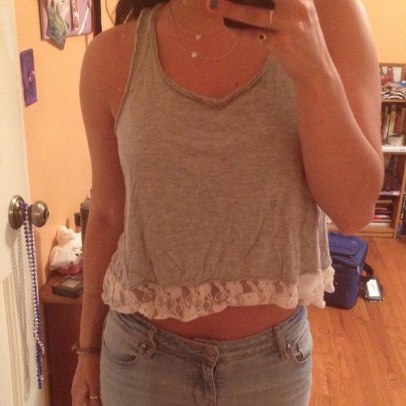 Grey and White Lace Racerback Tank