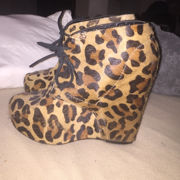 Steve Madden leopard calf hair wedge booties